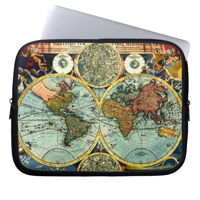 Antiek Wereldkaart Kunstlaptophoes Laptop Sleeve (Voorkant)