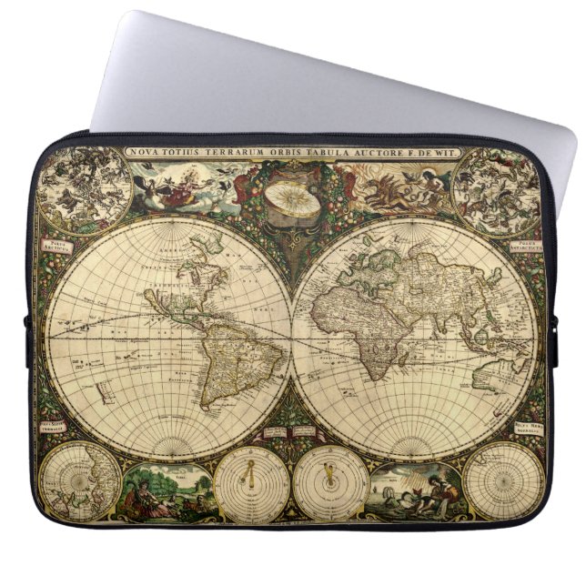  Antiek Wereldkaart Laptop Sleeve (Voorkant)