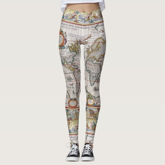 Antiek Wereldkaart leggings (Voorkant)