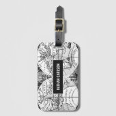 Antiek Wereldkaart Line Art gepersonaliseerd Bagagelabel (Voorkant (verticaal))