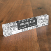 Antiek Wereldkaart Line Art gepersonaliseerd Naambordje (Zijkant)