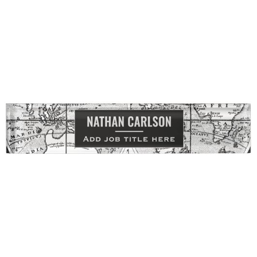 Antiek Wereldkaart Line Art gepersonaliseerd Naambordje (Voorkant)