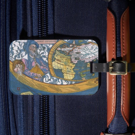 Antiek Wereldkaart met Claudius Ptolemy, 1507 Bagagelabel (Voorkant Insitu 4)