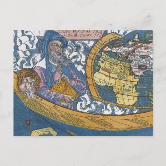 Antiek Wereldkaart met Claudius Ptolemy, 1507 Briefkaart (Voorkant)