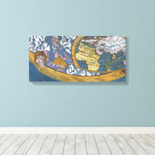 Antiek Wereldkaart met Claudius Ptolemy, 1507 Canvas Afdruk (Insitu (Houten vloer))