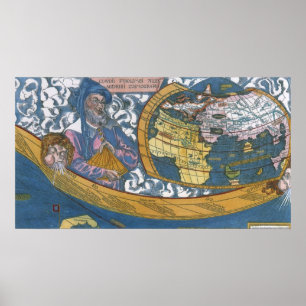 Antiek Wereldkaart met Claudius Ptolemy, 1507 Poster