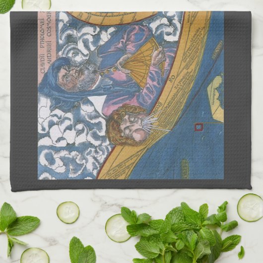 Antiek Wereldkaart met Claudius Ptolemy, 1507 Theedoek (Gevouwen)