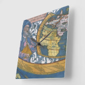 Antiek Wereldkaart met Claudius Ptolemy, 1507 Vierkante Klok (Hoek)