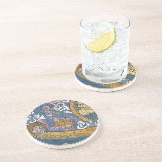 Antiek Wereldkaart met Claudius Ptolemy, 1507 Zandsteen Onderzetter (Zijkant)