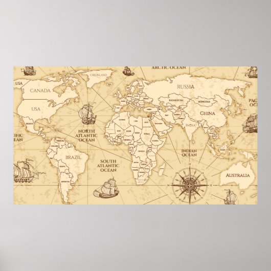  antiek wereldkaart met grenslanden poster (Voorkant)