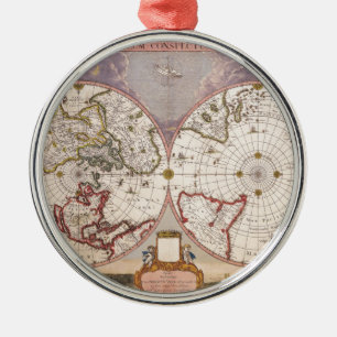 Antiek Wereldkaart Metalen Ornament