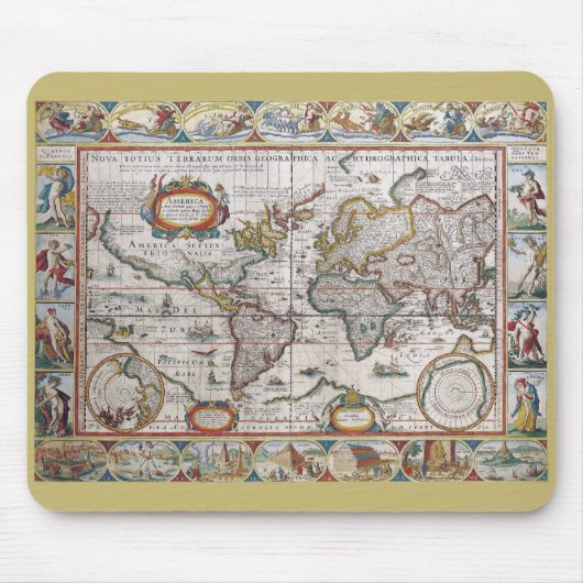 Antiek Wereldkaart mousepad Muismat (Voorkant)