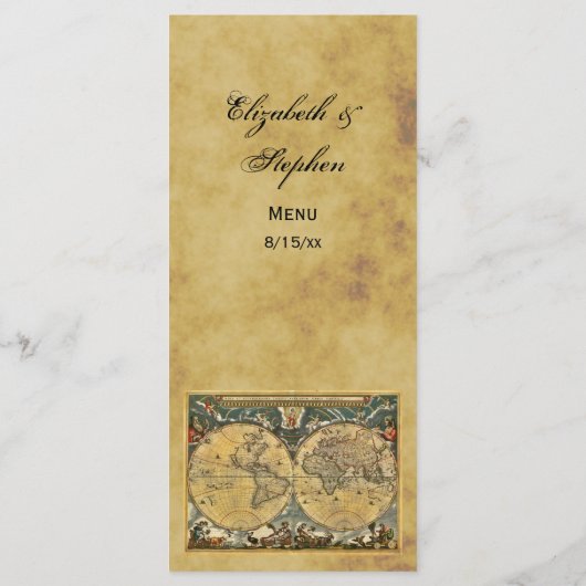 Antiek Wereldkaart Noodlijdend #2 Menu Kaart (Achterkant)
