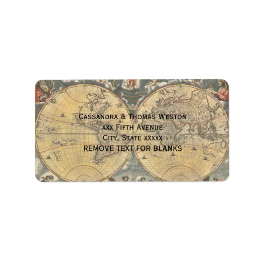 Antiek Wereldkaart, noodlijdend BG #2 Adres Etiket (Voorkant)