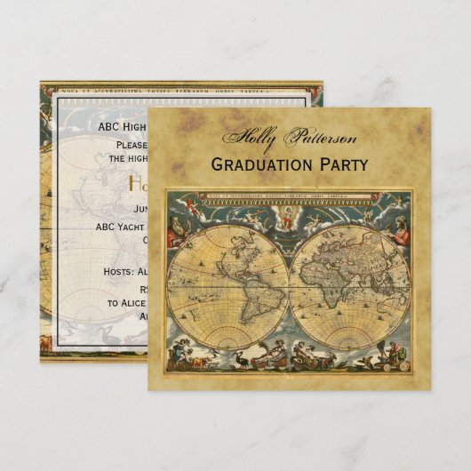 Antiek Wereldkaart, noodlijdend BG SQ Afstuderen Kaart (Voorkant / Achterkant)