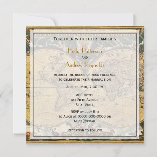 Antiek Wereldkaart, Noodlijdend BG SQ Bruiloft Kaart (Achterkant)