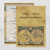 Antiek Wereldkaart, Noodlijdend BG V Bruiloft Kaart (Voorkant / Achterkant)