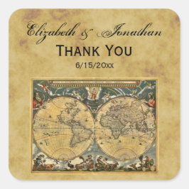 Antiek Wereldkaart, Noodlijdende BG Envelope Seals Vierkante Sticker