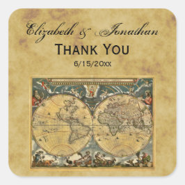 Antiek Wereldkaart, Noodlijdende BG Envelope Seals Vierkante Sticker