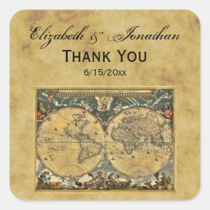 Antiek Wereldkaart, Noodlijdende BG Envelope Seals Vierkante Sticker