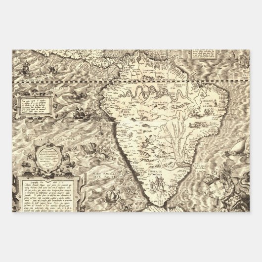 Antiek Wereldkaart Noord- en Zuid-Amerika Inpakpapier Vel (Voorkant 3)