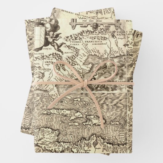 Antiek Wereldkaart Noord- en Zuid-Amerika Inpakpapier Vel (In situ)