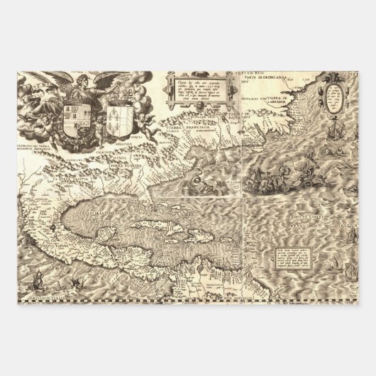 Antiek Wereldkaart Noord- en Zuid-Amerika Inpakpapier Vel (Voorkant)