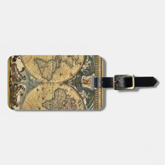 Antiek Wereldkaart Onderdruk #2 Bagagelabel (Voorkant horizontaal)