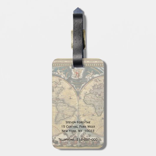 Antiek Wereldkaart Onderdruk #2 Bagagelabel (Achterkant verticaal)