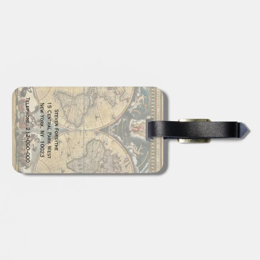 Antiek Wereldkaart Onderdruk #2 Bagagelabel (Achterkant horizontaal)