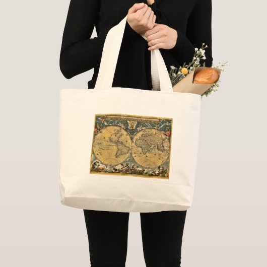Antiek Wereldkaart Onderdruk #2 Grote Tote Bag (Voorkant (product))