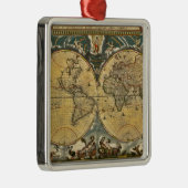 Antiek Wereldkaart Onderdruk #2 Metalen Ornament (Rechts)