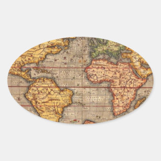 Antiek Wereldkaart Ovale Sticker