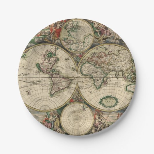  Antiek Wereldkaart Papieren Bordje (Voorkant)