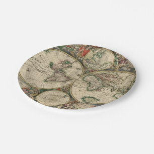 Antiek Wereldkaart Papieren Bordje