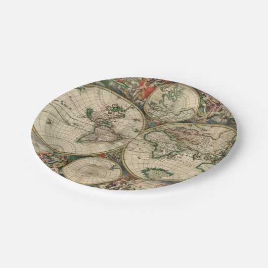  Antiek Wereldkaart Papieren Bordje (Gekanteld)