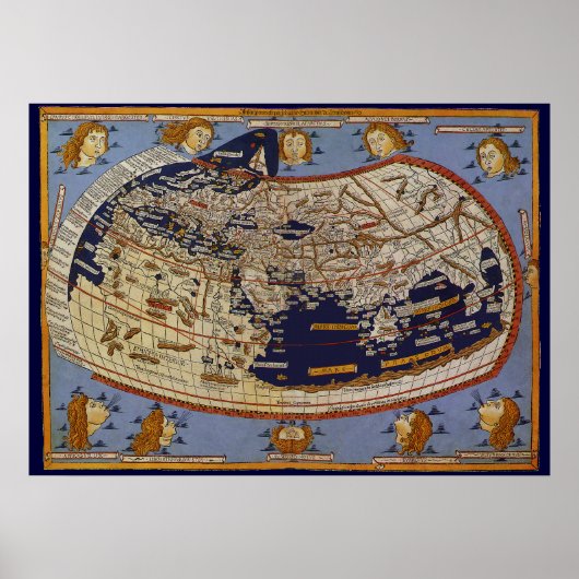 Antiek Wereldkaart Ptolemaic, Johannes of Arnsheim Poster (Voorkant)
