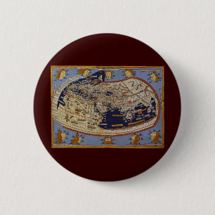 Antiek Wereldkaart Ptolemaic, Johannes of Arnsheim Ronde Button 5,7 Cm