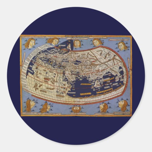 Antiek Wereldkaart Ptolemaic, Johannes of Arnsheim Ronde Sticker (Voorkant)