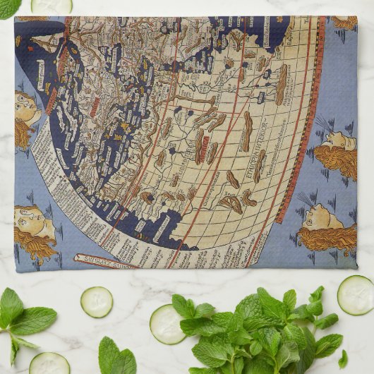 Antiek Wereldkaart Ptolemaic, Johannes of Arnsheim Theedoek (Gevouwen)