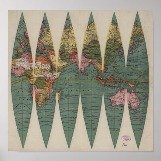 Antiek Wereldkaart Rand McNally 1891 Poster (Voorkant)