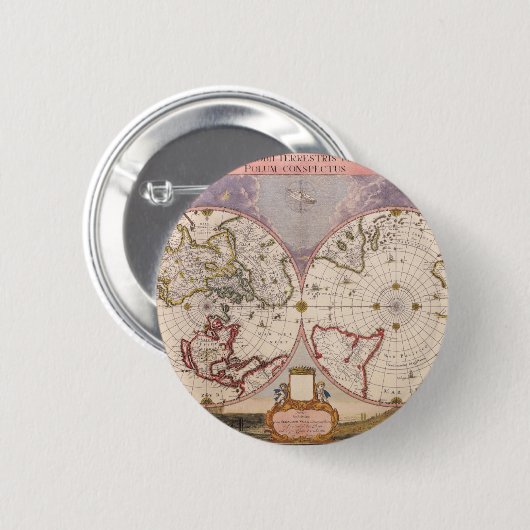 Antiek Wereldkaart Ronde Button 5,7 Cm (Voorkant /achterkant)