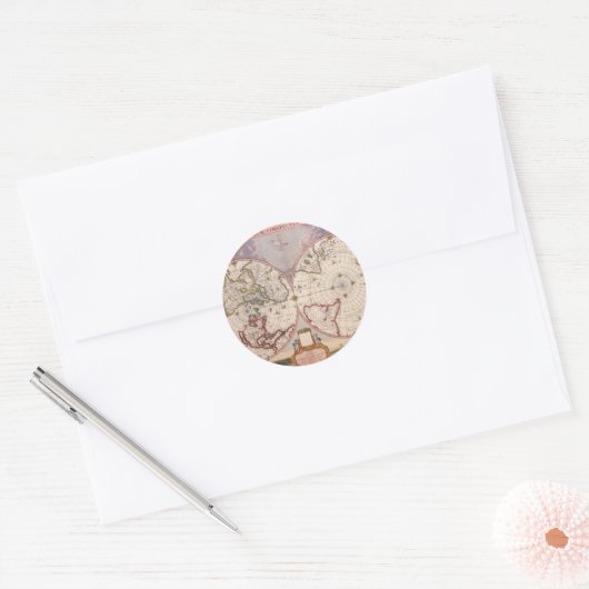 Antiek Wereldkaart Ronde Sticker (Envelop)