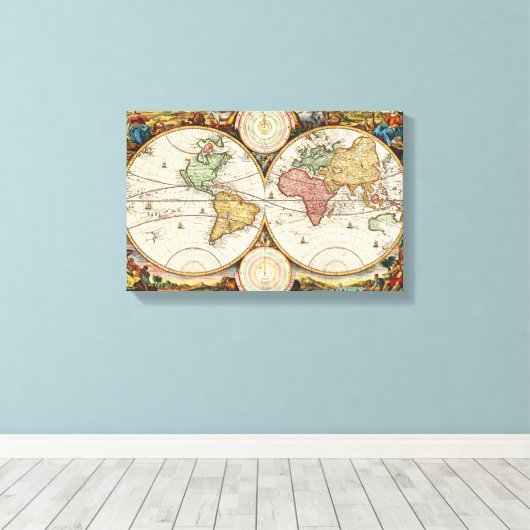 Antiek Wereldkaart Twee halfronden Zelden  kunst Canvas Afdruk (Insitu (Houten vloer))