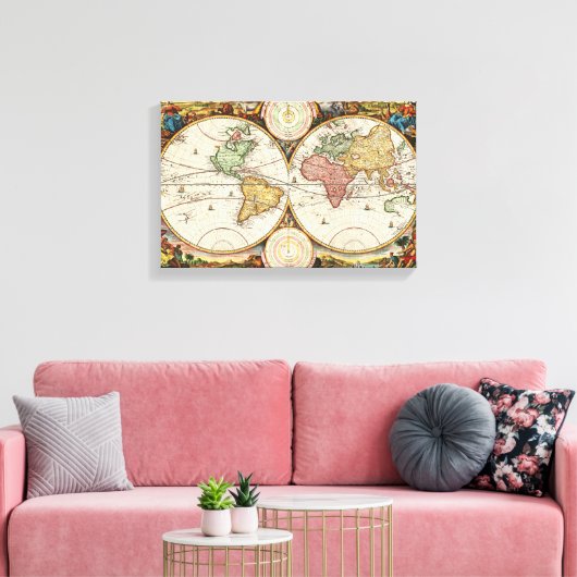 Antiek Wereldkaart Twee halfronden Zelden  kunst Canvas Afdruk (Insitu (Woonkamer))