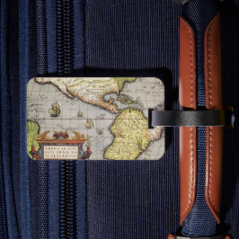 Antiek Wereldkaart van Amerika door Abraham Orteli Bagagelabel