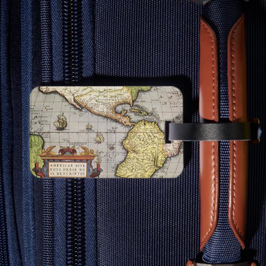 Antiek Wereldkaart van Amerika door Abraham Orteli Bagagelabel (Achterkant Insitu 2)