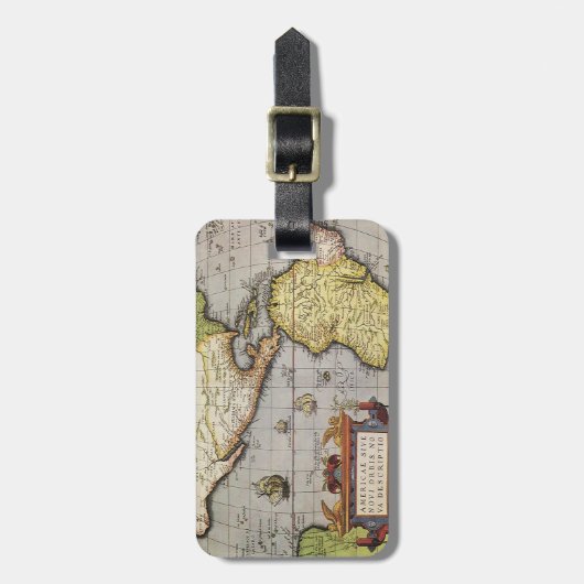 Antiek Wereldkaart van Amerika door Abraham Orteli Bagagelabel (Voorkant verticaal)