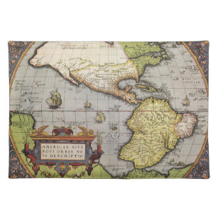 Antiek Wereldkaart van Amerika door Abraham Orteli Placemat
