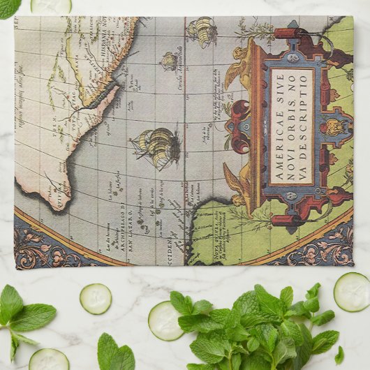 Antiek Wereldkaart van Amerika door Abraham Orteli Theedoek (Gevouwen)